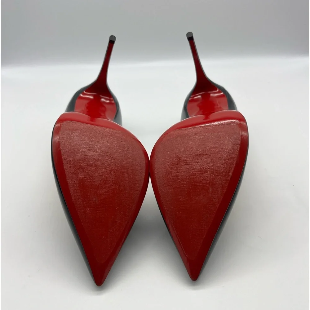 Christian Louboutin Black Patent Leather Pointed Toe Stilettos with Red Sole
